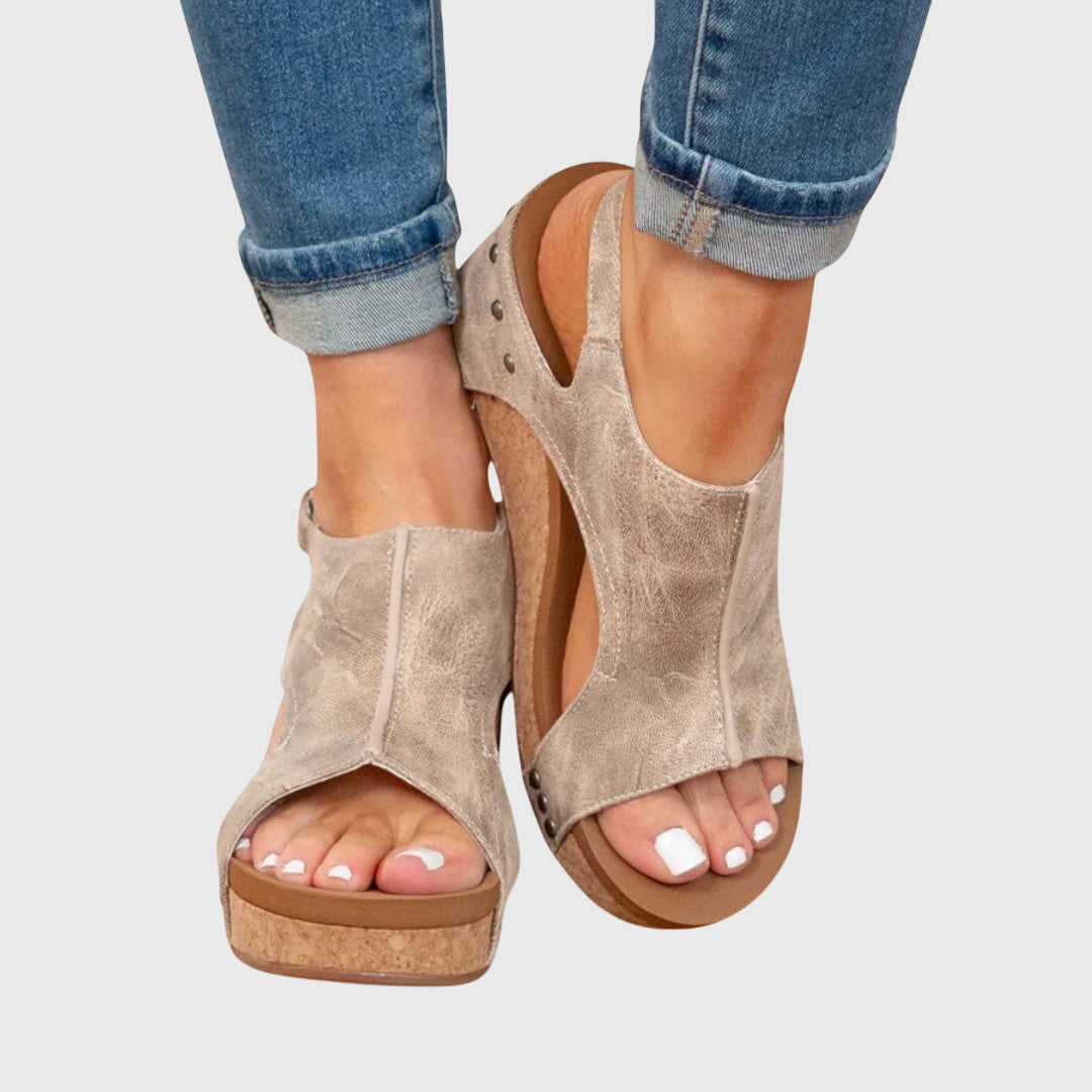 Wedge Sandals with Cushioned Insole and Adjustable Buckle