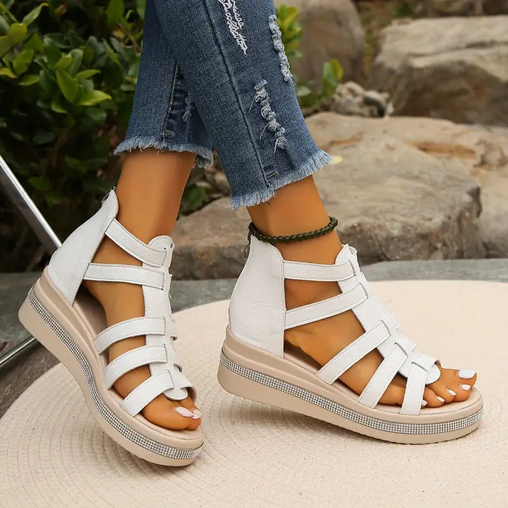 Strappy Wedge Sandals with Gladiator Design and Metallic Accents