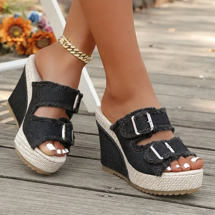 Wedge Sandals with Adjustable Straps and Cushioned Footbed