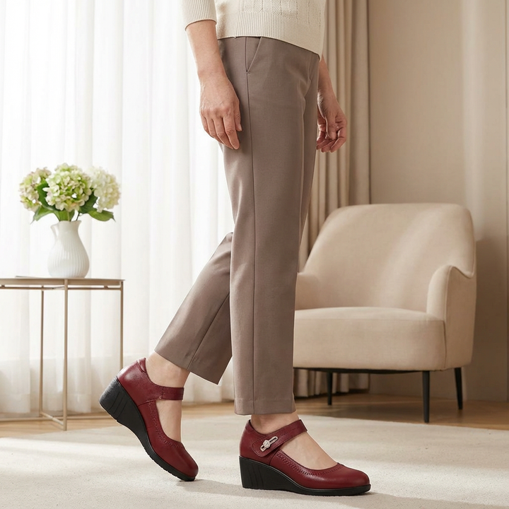 Mid-Heel Shoes with Adjustable Strap and Gel Effect Sole, Arch Support