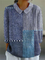 Geometric Color Block Blouse with Breathable Fabric