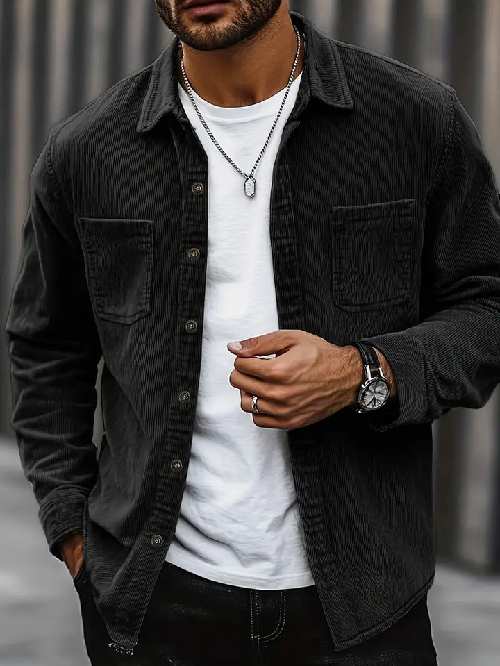 Relaxed Fit Corduroy Shirt with Textured Ribbed Fabric and Easy Care