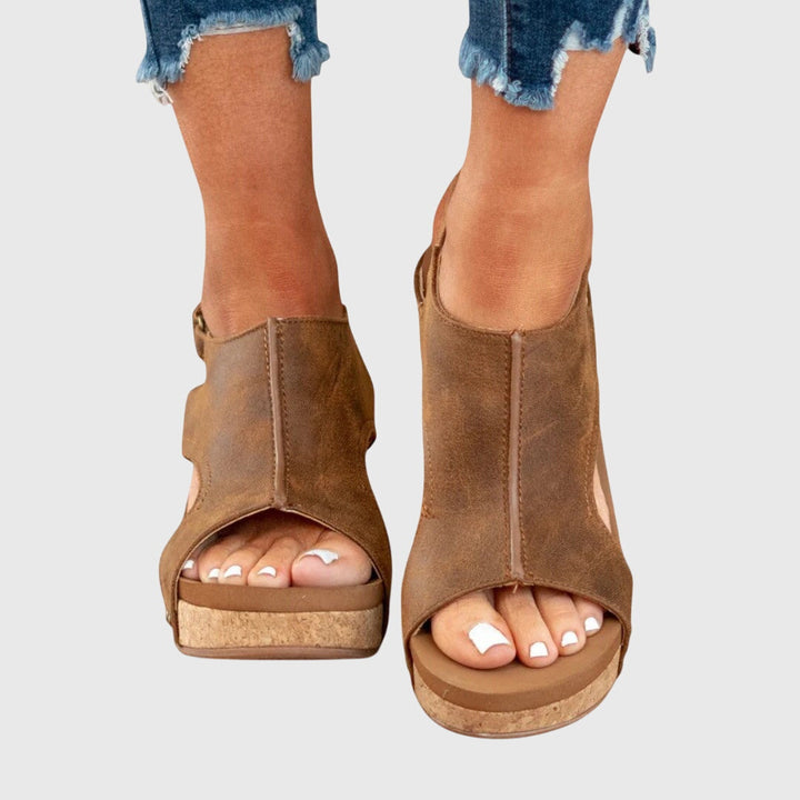 Wedge Sandals with Cushioned Insole and Adjustable Buckle
