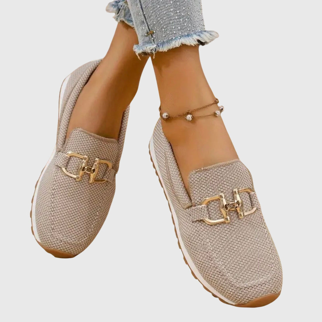 Textured Knit Loafer with Gold-Tone Horsebit and Orthopedic Sole Support