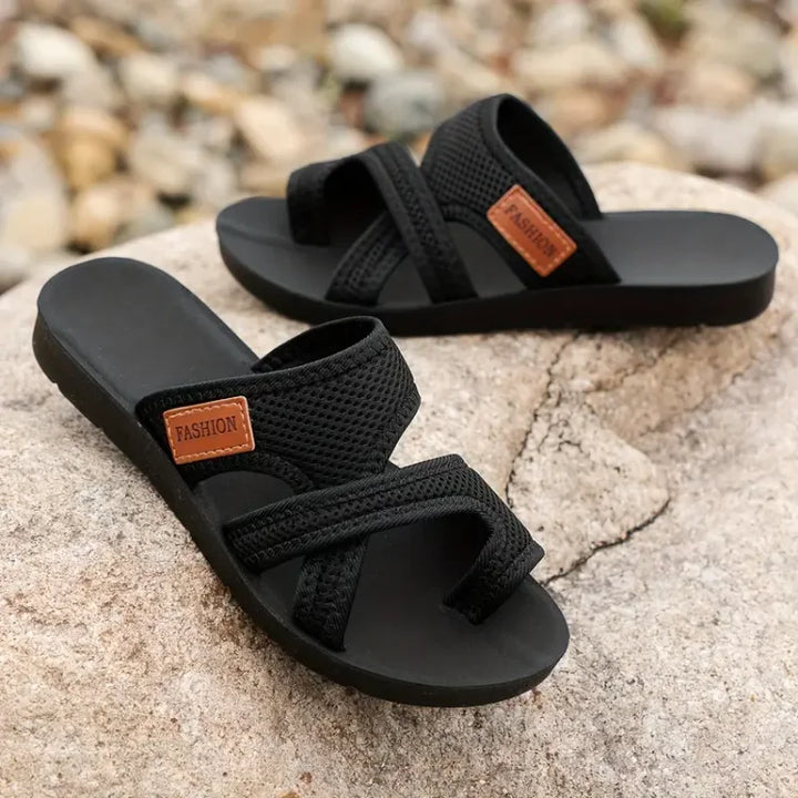 Sandals with Toe Separator and Shock-Absorbing Sole, Textured Traction