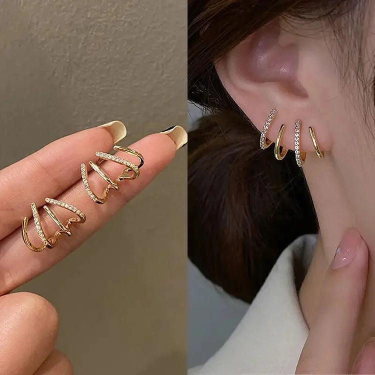 Spiral Wrap Ear Cuff with Zircon Stones, Gold-Plated Copper Alloy