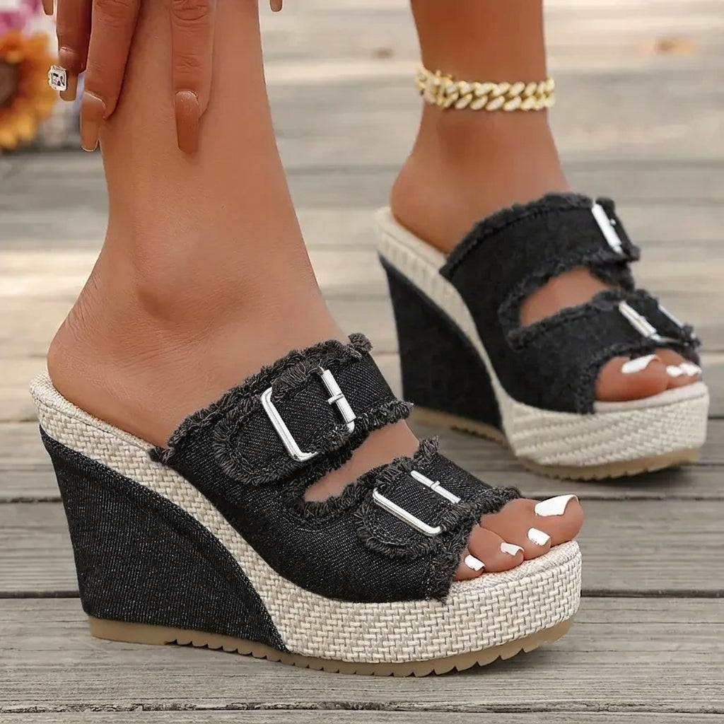 Wedge Sandals with Adjustable Straps and Cushioned Footbed