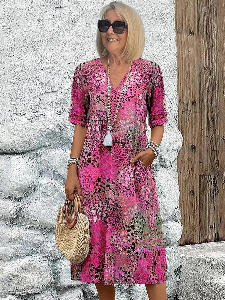 Women's Mid-Length Dress with Flowing Silhouette and Breathable Fabric