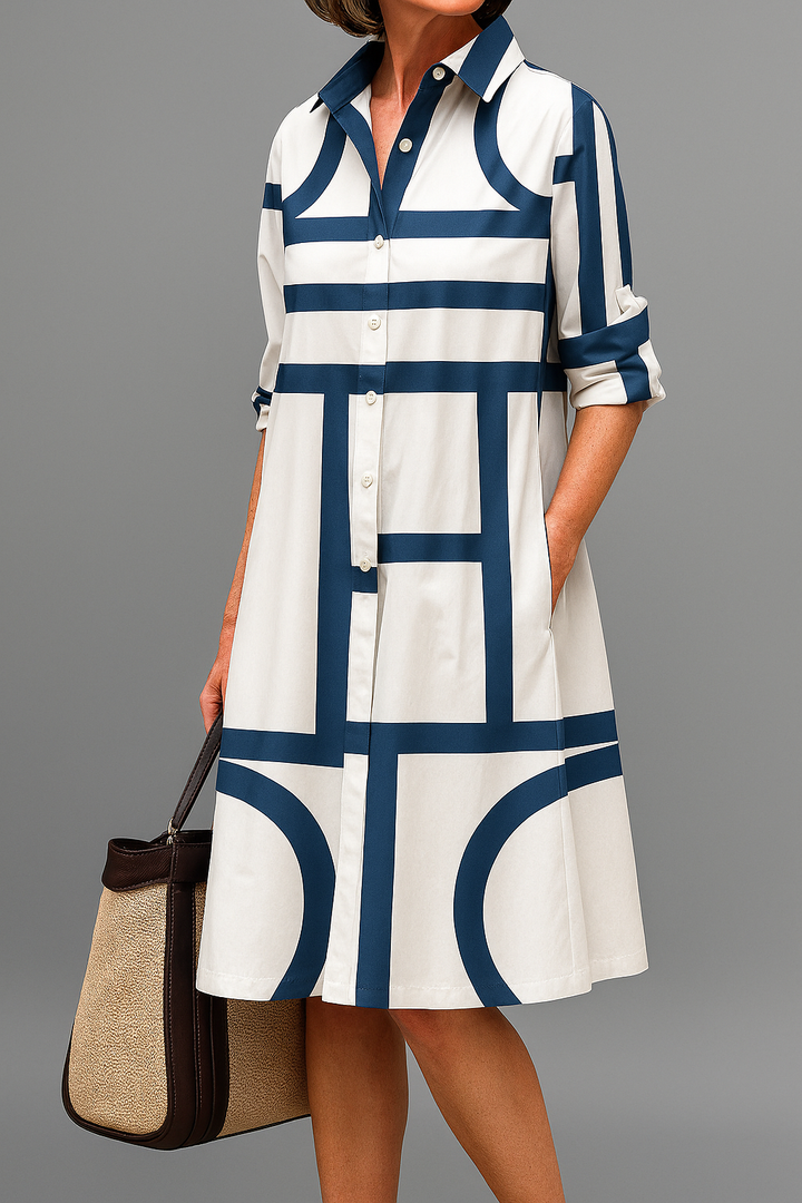 Midi Dress with Draped Fabric and Structured Bodice