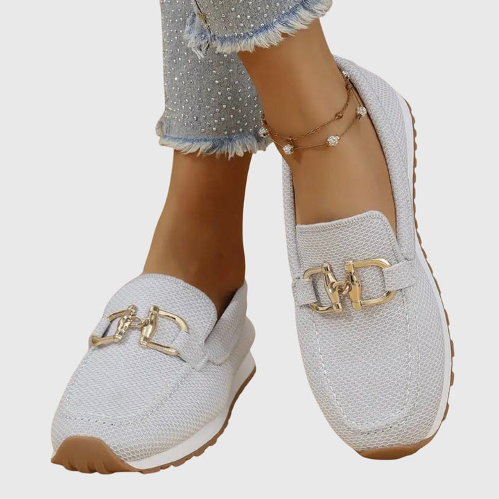 Orthopedic Loafer Sneakers with Mesh Upper and Cushioned Insole, Metal Accent