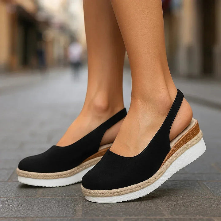 Suede Slip-On Wedges with Rope Accent and Orthopedic Insoles, Boho Style