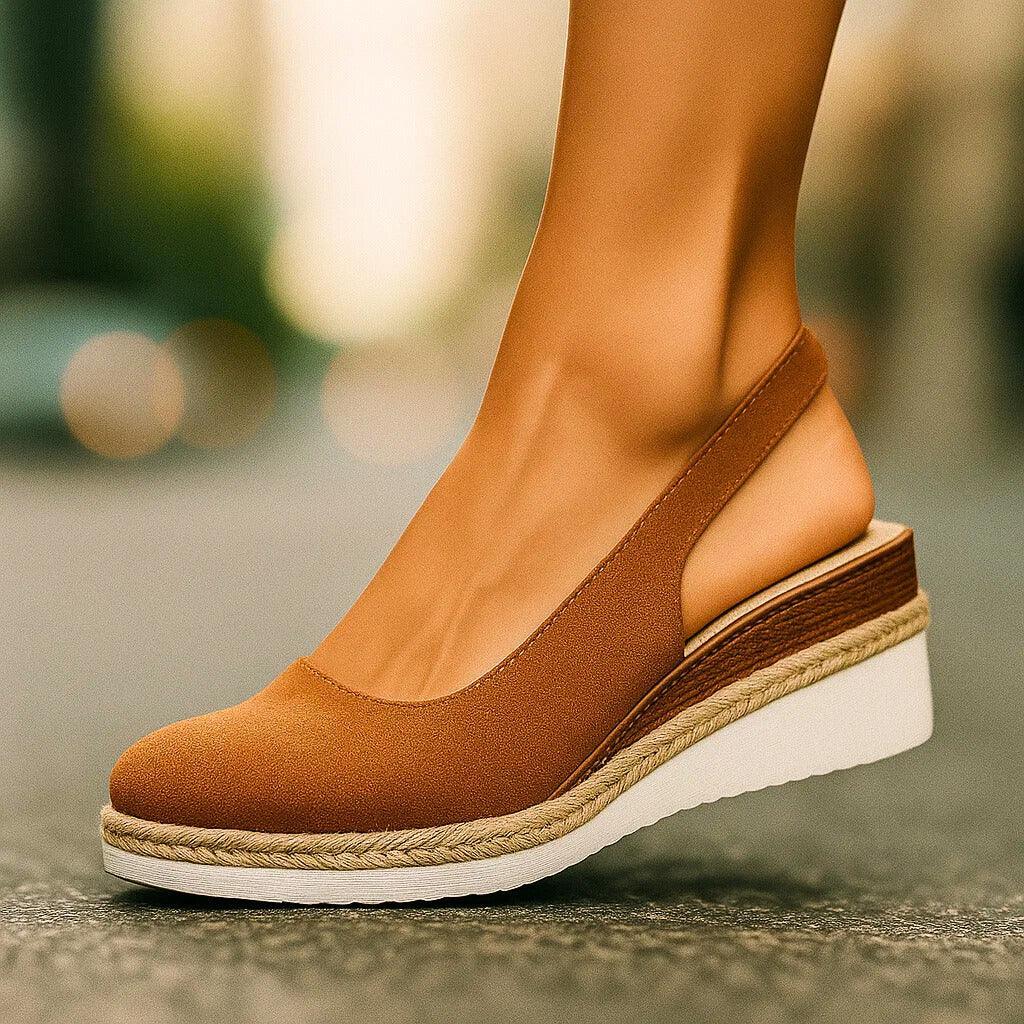 Suede Slip-On Wedges with Rope Accent and Orthopedic Insoles, Boho Style
