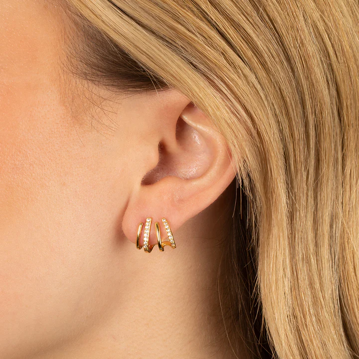 Spiral Wrap Ear Cuff with Zircon Stones, Gold-Plated Copper Alloy