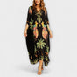 Asymmetrical Shoulder Dress with Coconut Tree Print and Sequin Accents