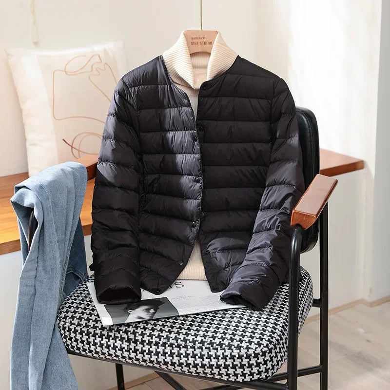 Quilted Snap-Front Jacket with Tailored Fit for Transitional Weather