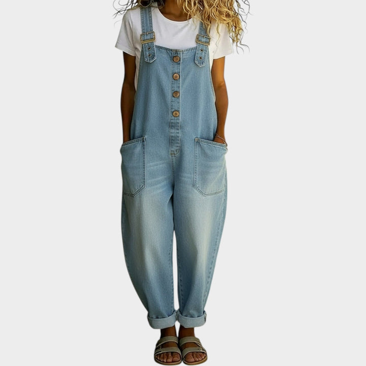 Denim Overalls with Adjustable Shoulder Straps and Button Front, Loose Fit