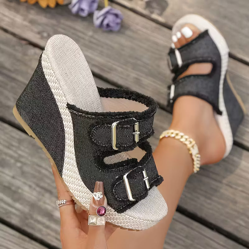 Wedge Sandals with Adjustable Straps and Cushioned Footbed