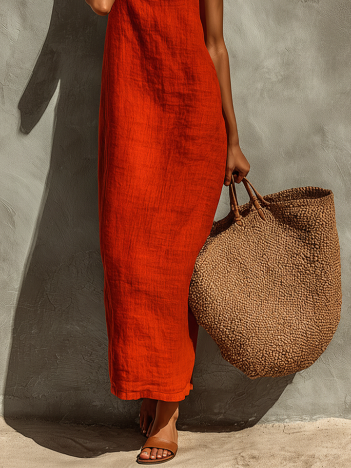 Women's Maxi Dress with Square Neckline and Adjustable Straps, Breathable Fabric