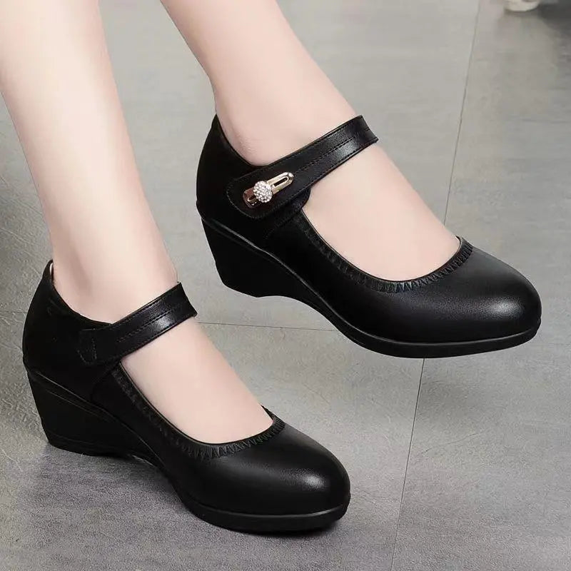 Mid-Heel Shoes with Adjustable Strap and Gel Effect Sole, Arch Support