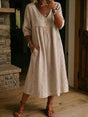 Midi Dress with V-Neckline and Three-Quarter Sleeves, Hidden Side Pockets