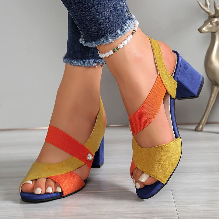 Block Heel Sandals with Stretch Straps and Cushioned Orthopedic Sole