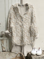 Floral Print Button Front Top with Collared V-Neck and Adjustable Long Sleeves