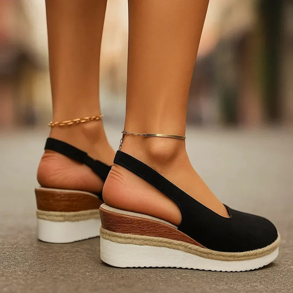 Suede Slip-On Wedges with Rope Accent and Orthopedic Insoles, Boho Style
