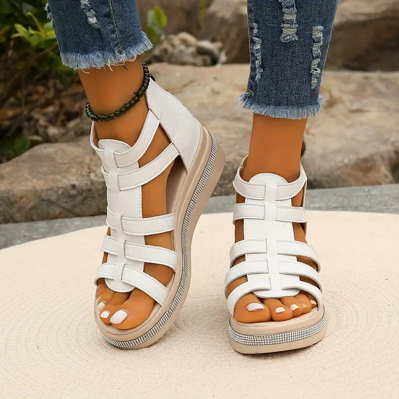 Strappy Wedge Sandals with Gladiator Design and Metallic Accents
