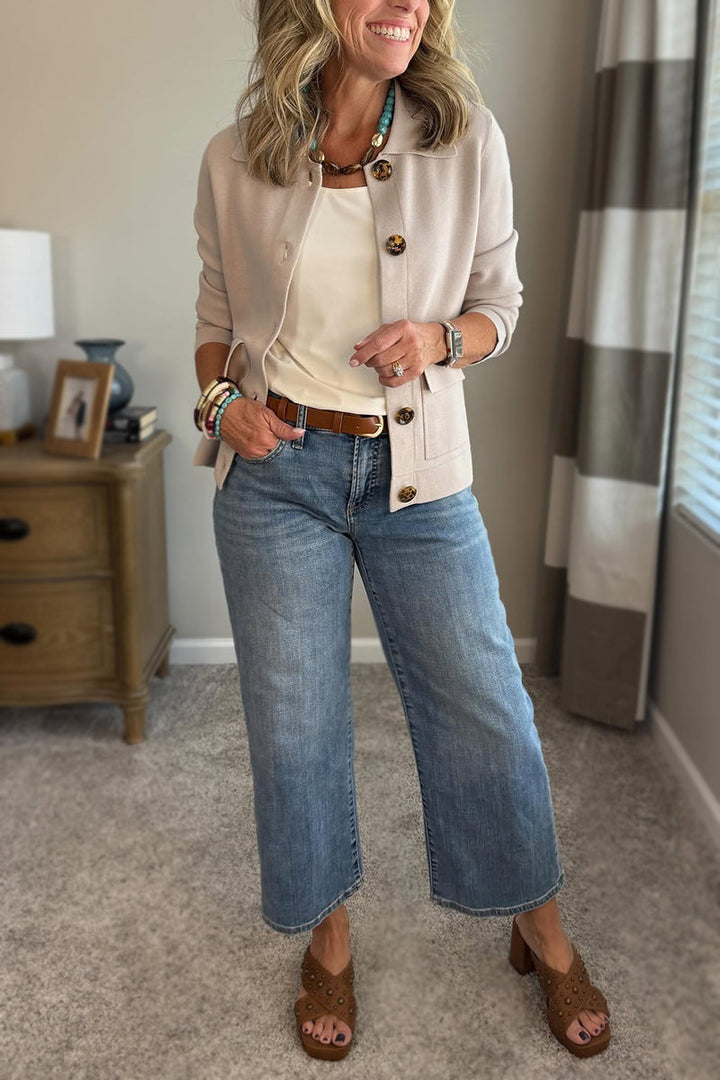 Long Sleeve Lapel Shirt with Relaxed Fit and Solid Color, Casual Everyday Wear