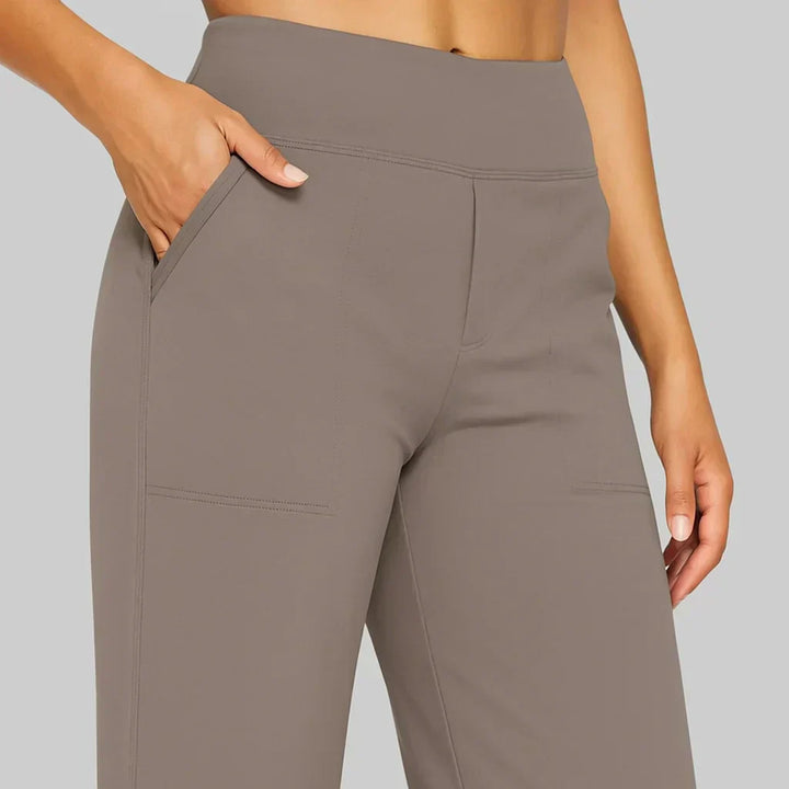 Stretch Pull-On Pants with Wide Waistband and Deep Pockets, Breathable Fabric