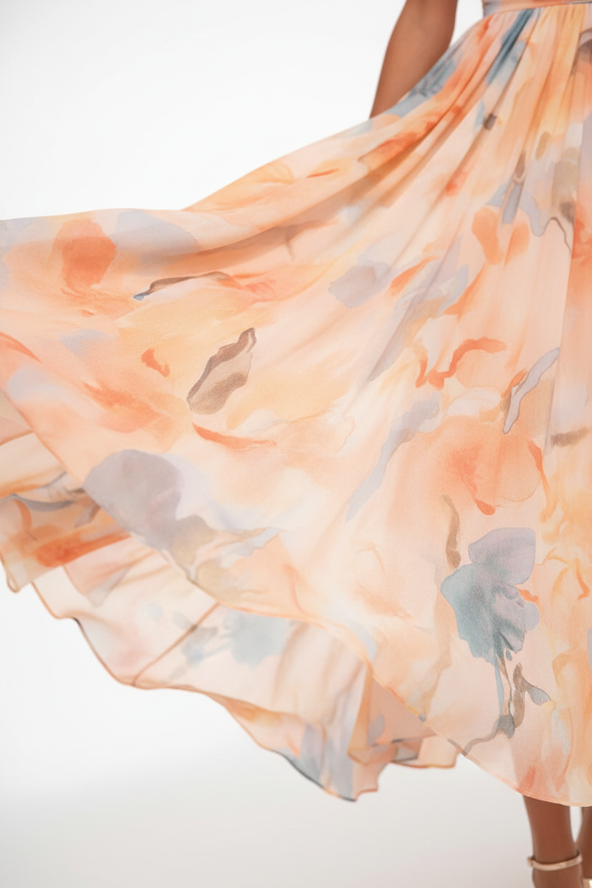 Halter Neck Maxi Dress with Watercolor Print and Flowing Silhouette