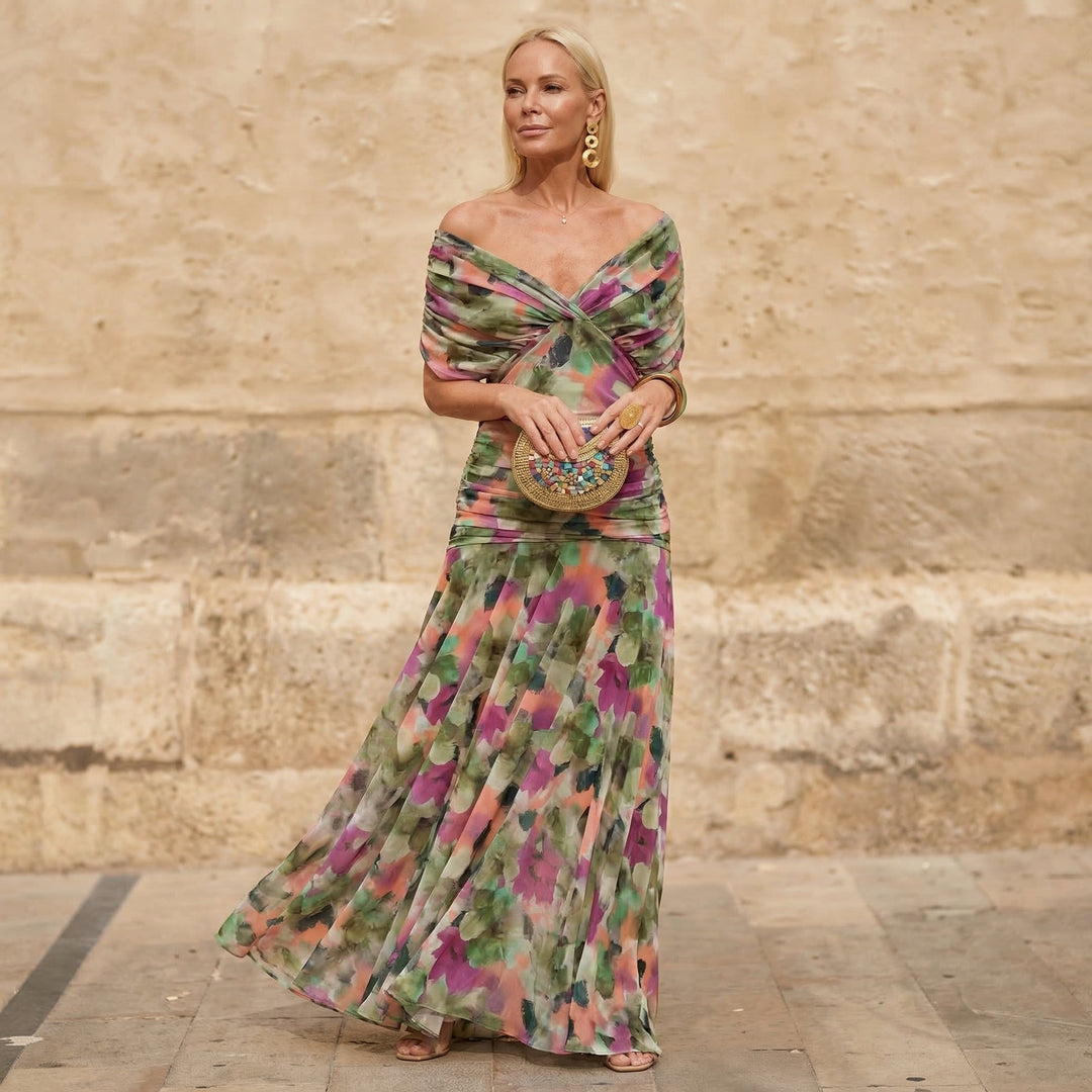 Floral Maxi Dress with V-Neck and Flowing Silhouette
