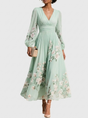 Pleated Dress with V-Neckline and Structured Waistband, Breathable Woven