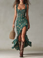 Flowing Maxi Dress with Billowing Sleeves and Side Slit Opening
