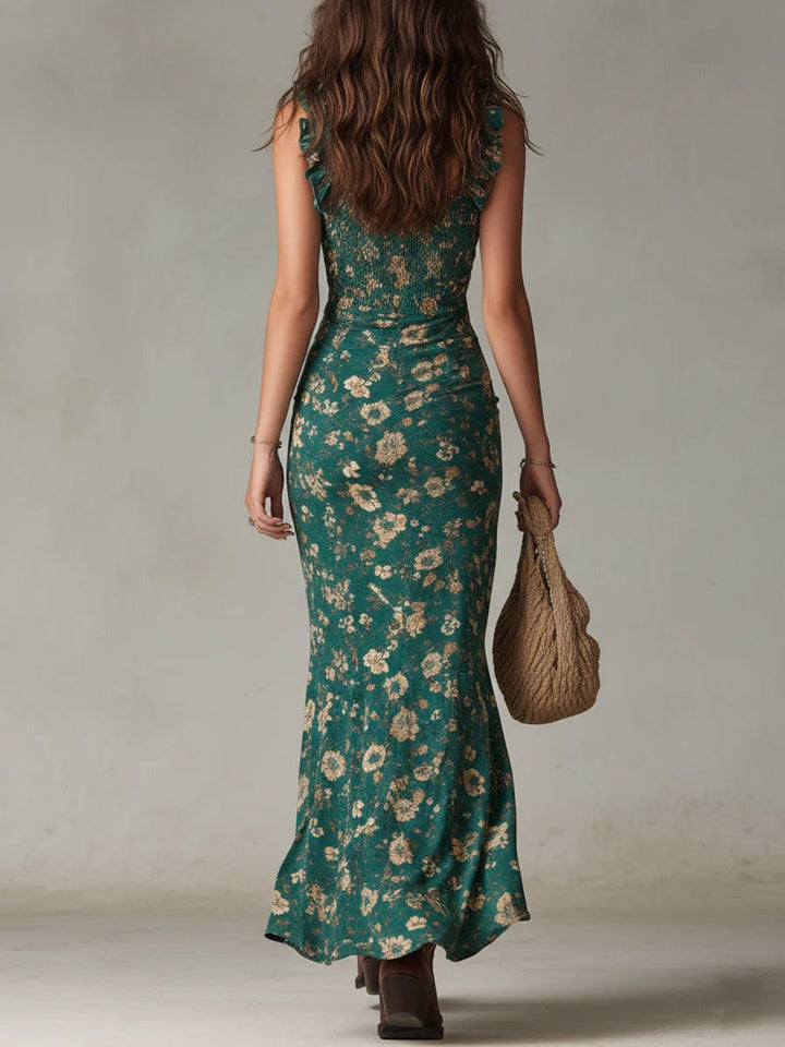 Flowing Maxi Dress with Billowing Sleeves and Side Slit Opening