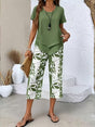 Women's Leaf Print Two Piece Set with Relaxed Fit and Layered Top