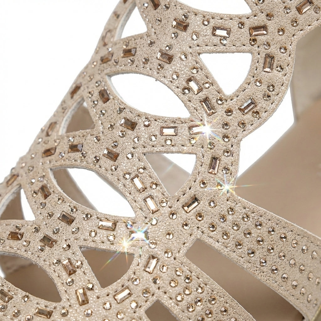 Wedge Sandals with Side Zipper and Open-Toe Design, Perforated Details