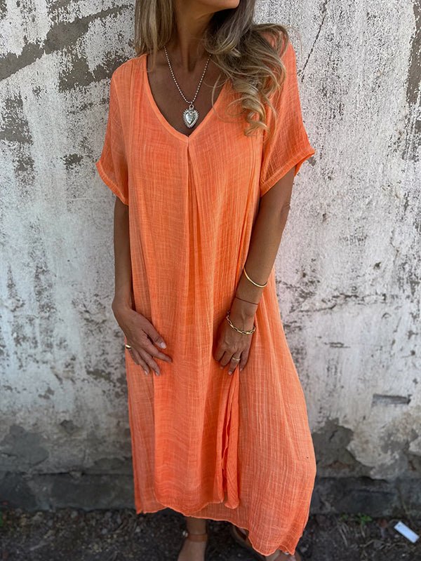 V-Neck Dress with Relaxed Fit for Everyday Wear