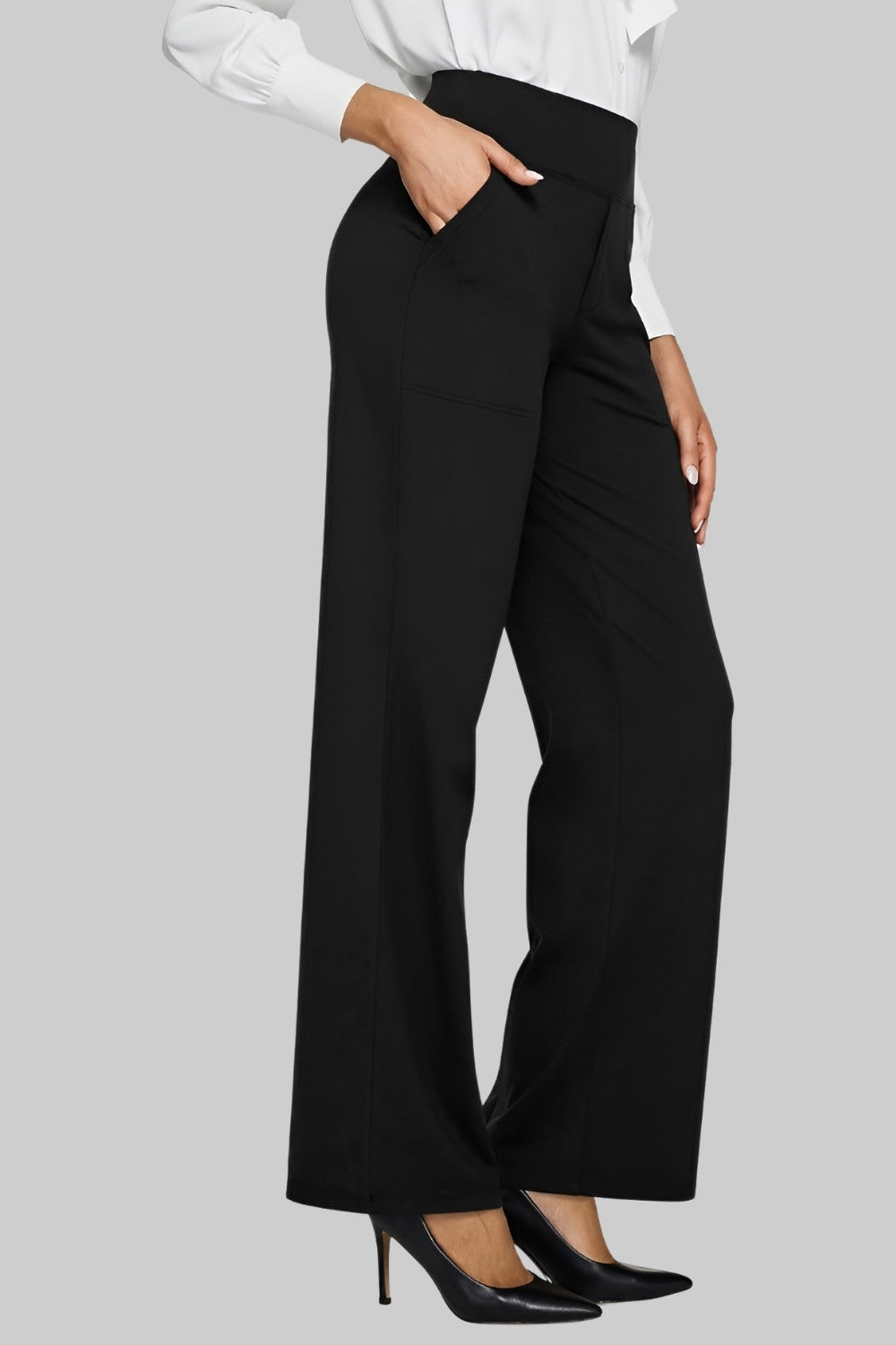 Stretch Pull-On Pants with Wide Waistband and Deep Pockets, Breathable Fabric