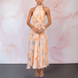 Halterneck Maxi Dress with Watercolour Print and Tied Neckline