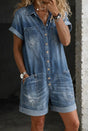 Cropped Denim Jumpsuit with Relaxed Fit and Patch Pockets