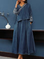 Women's V-Neck Cotton Top and Skirt Set with Elastic Waistband, Long Sleeve