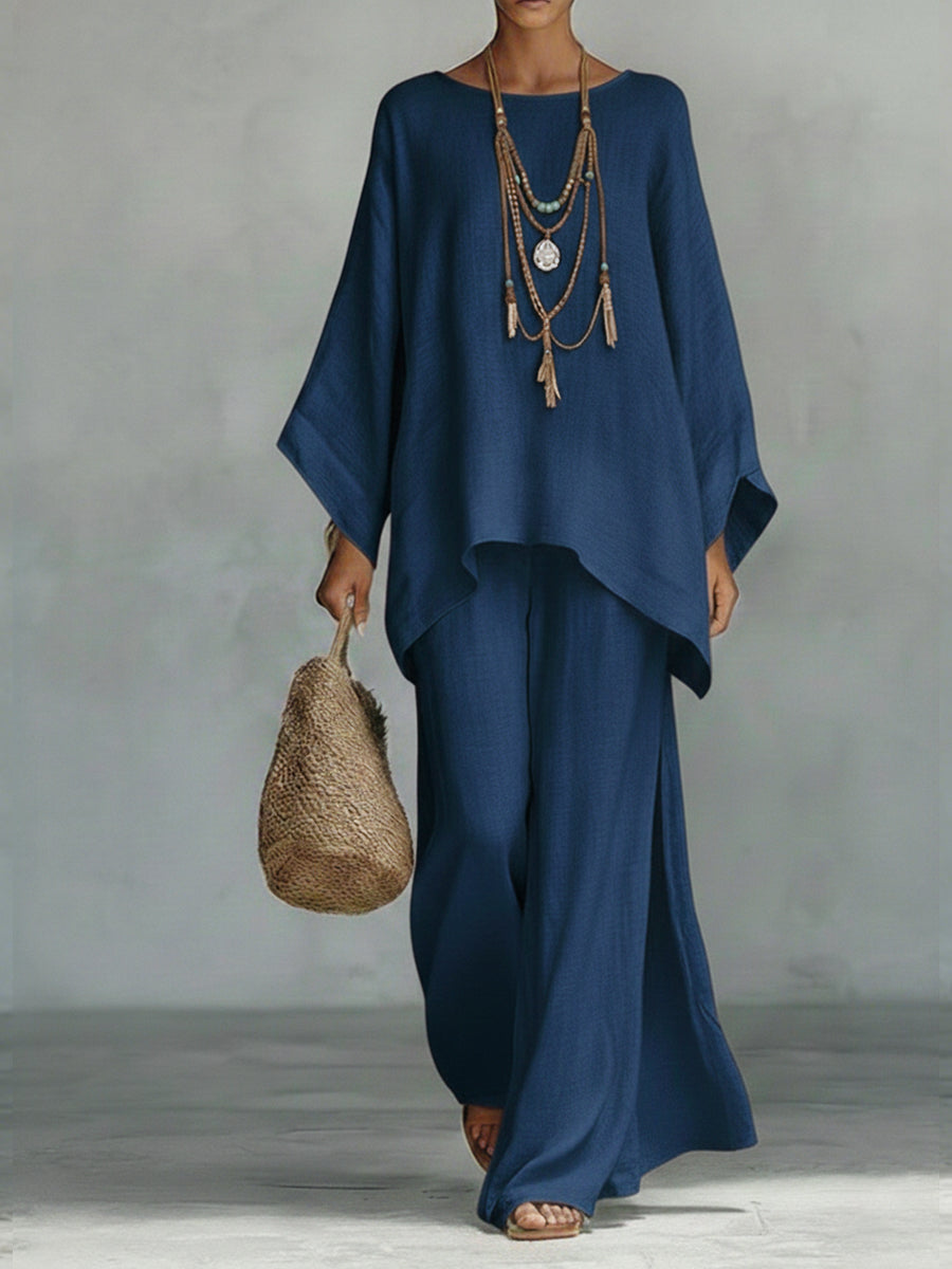 Palazzo Pants and Loose Blouse Two-Piece Set