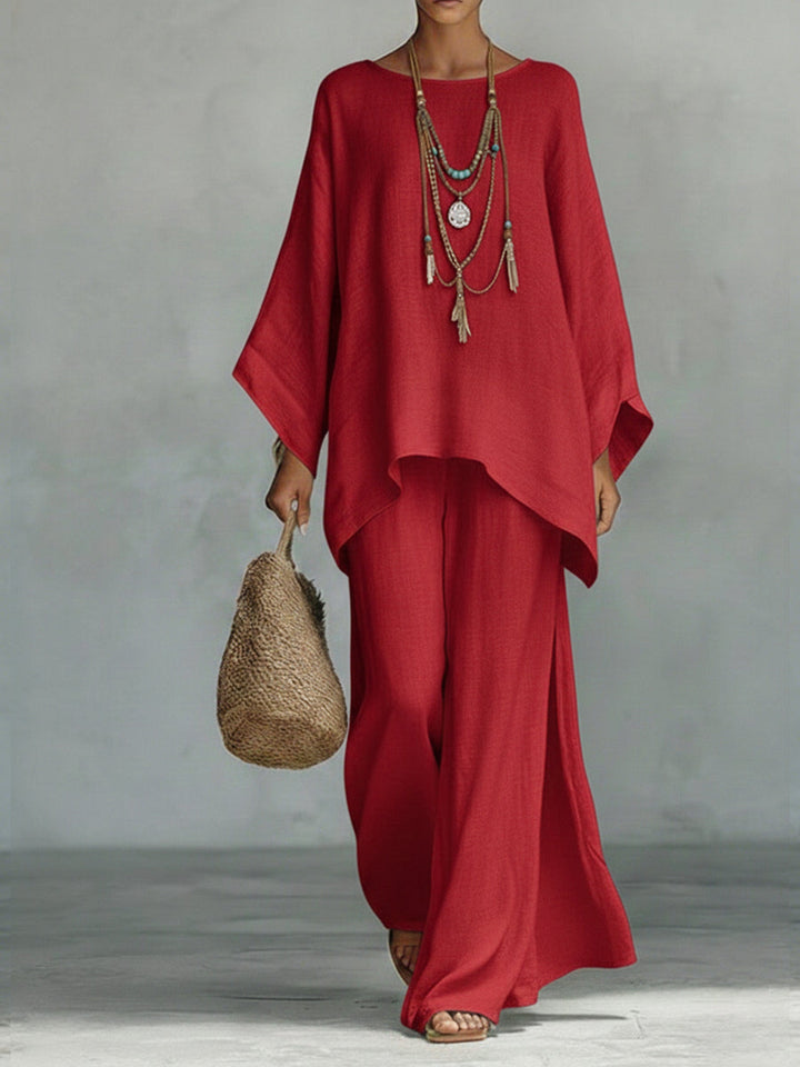 Palazzo Pants and Loose Blouse Two-Piece Set