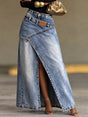 Casual Cotton Denim Skirt with High Waist and Side Pockets for Women