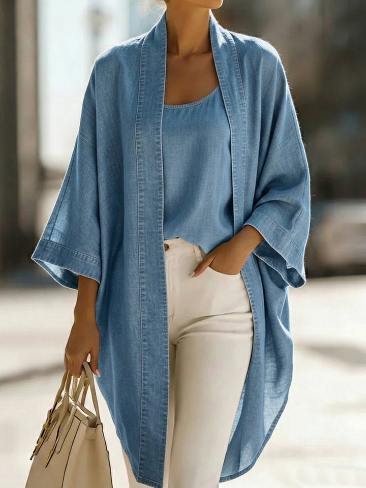 Cotton Denim Vest and Cardigan Set, Two-Piece Coordinated Ensemble