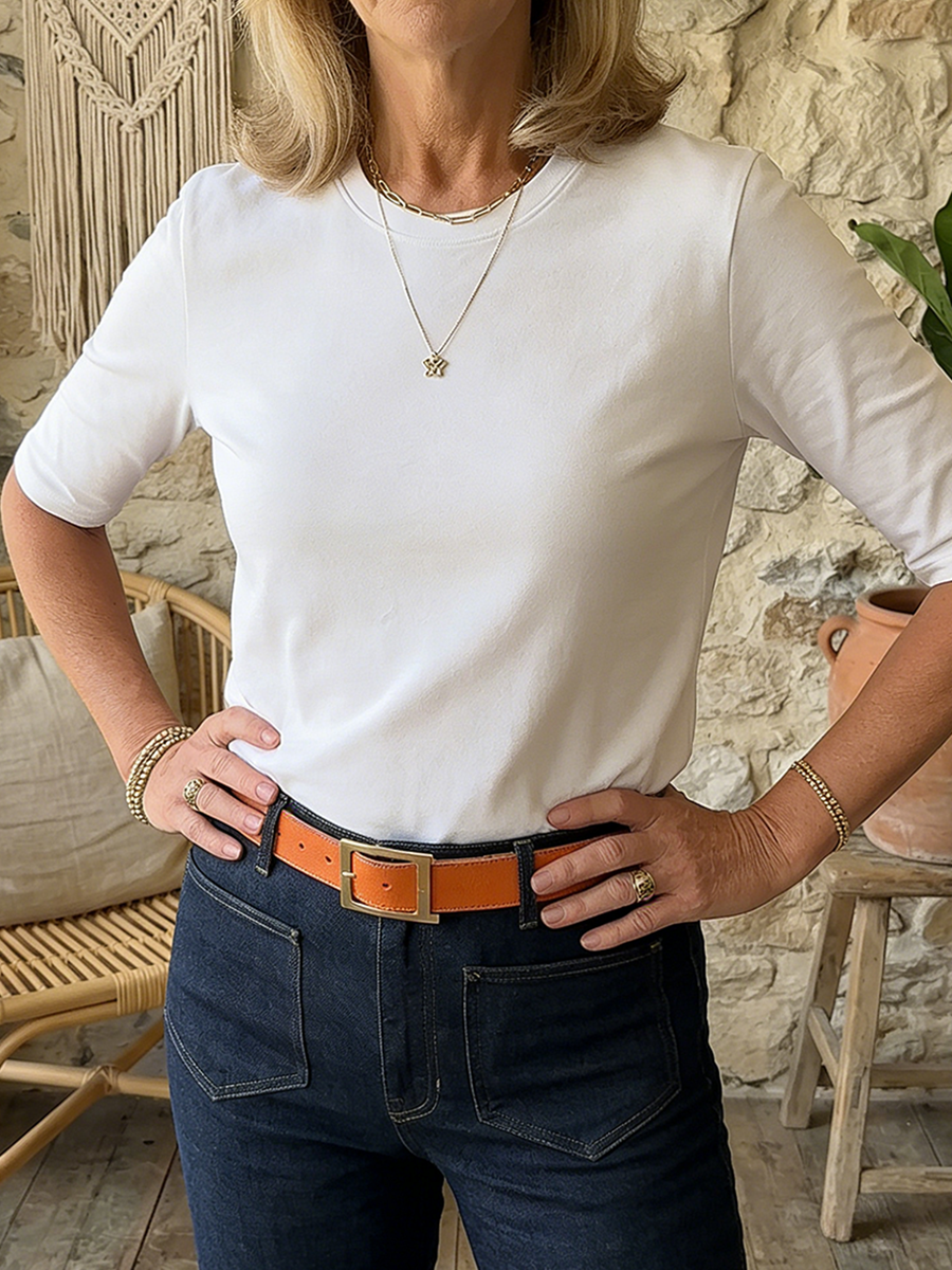 Women's Half-Sleeve T-Shirt with Crew Neck and Regular Fit