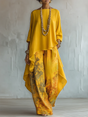 Floral Print Two-Piece Set with Long Sleeves and High-Waist Pants