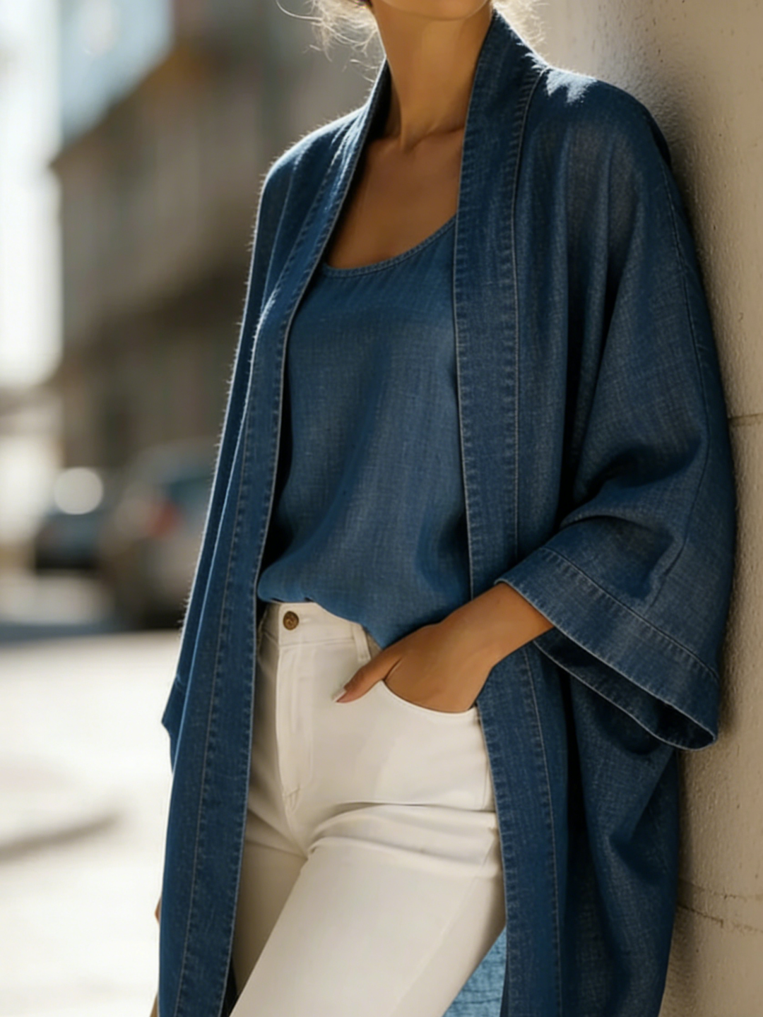 Cotton Denim Vest and Cardigan Set, Two-Piece Coordinated Ensemble