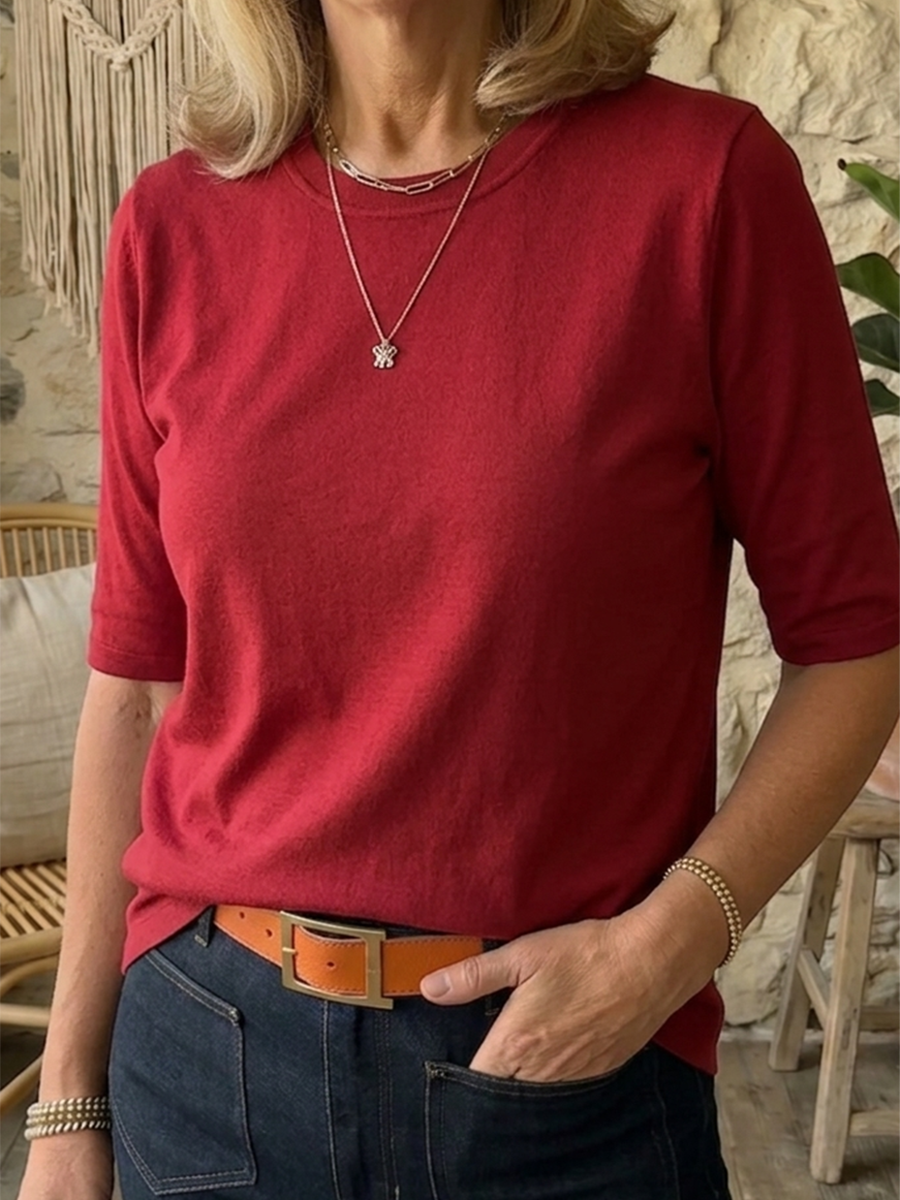 Women's Half-Sleeve T-Shirt with Crew Neck and Regular Fit